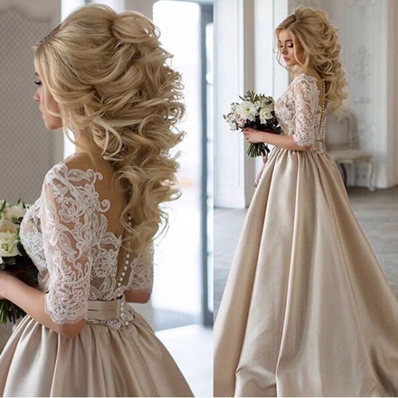 lace bodice satin skirt wedding dress